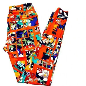 Lularoe One size orange geo floral leggings. OG designer Patrick quality &fit.